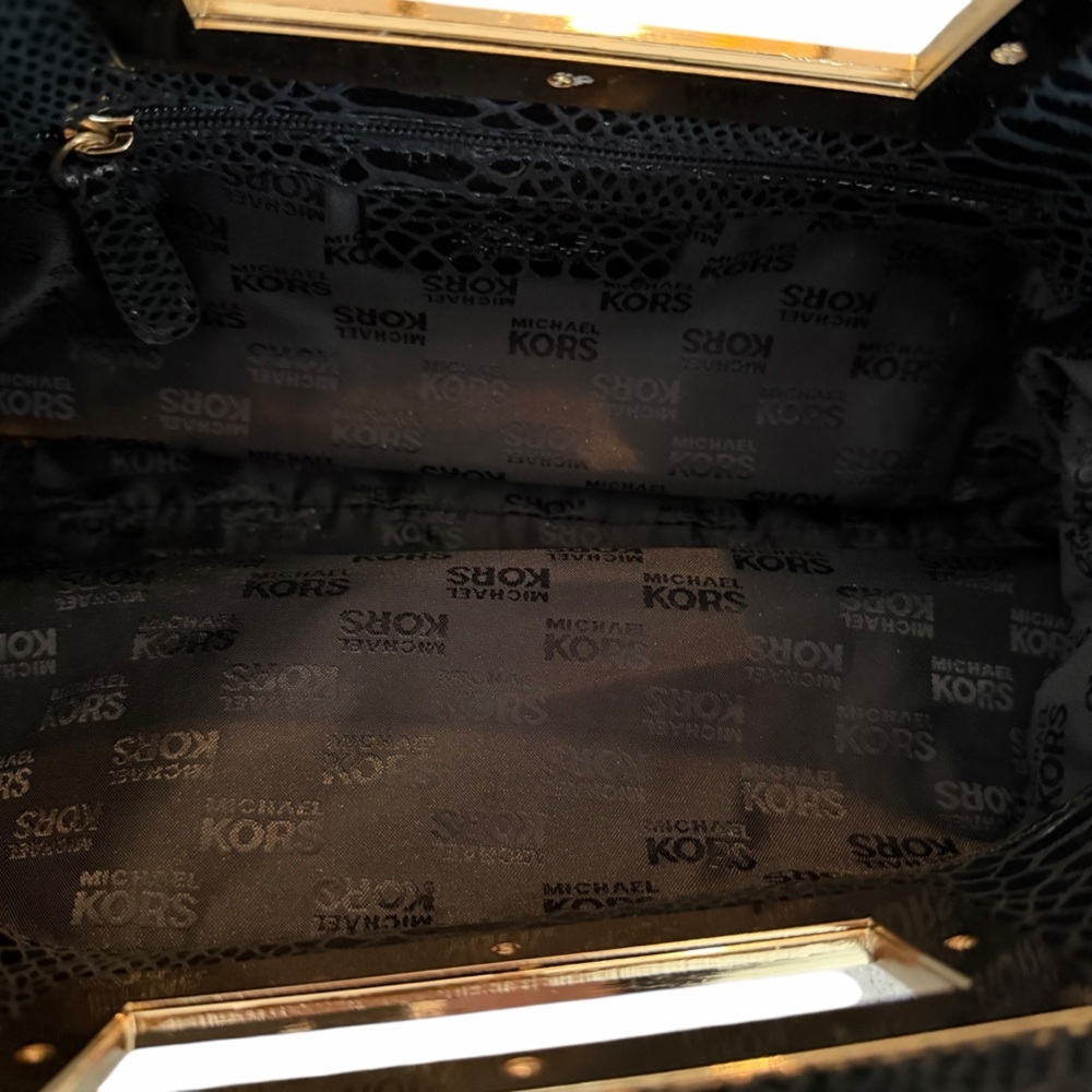 Michael Kors Berkley Clutch Bag Black Snakeskin Leather Square Gold Handle - Picture 7 of 7